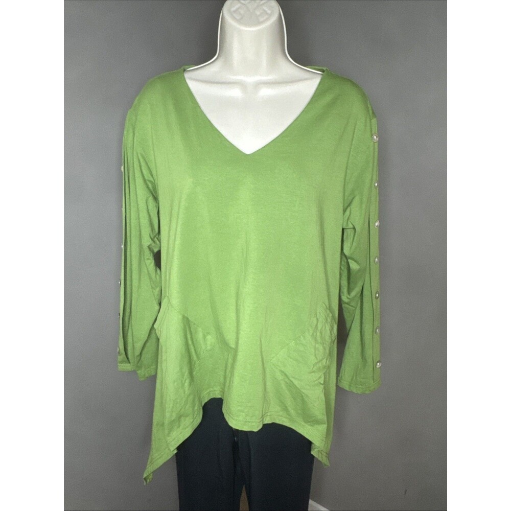 PATRIZIA LUCA MILANO lime green Tunic asymmetric hem lagenlook boho top M/Lg